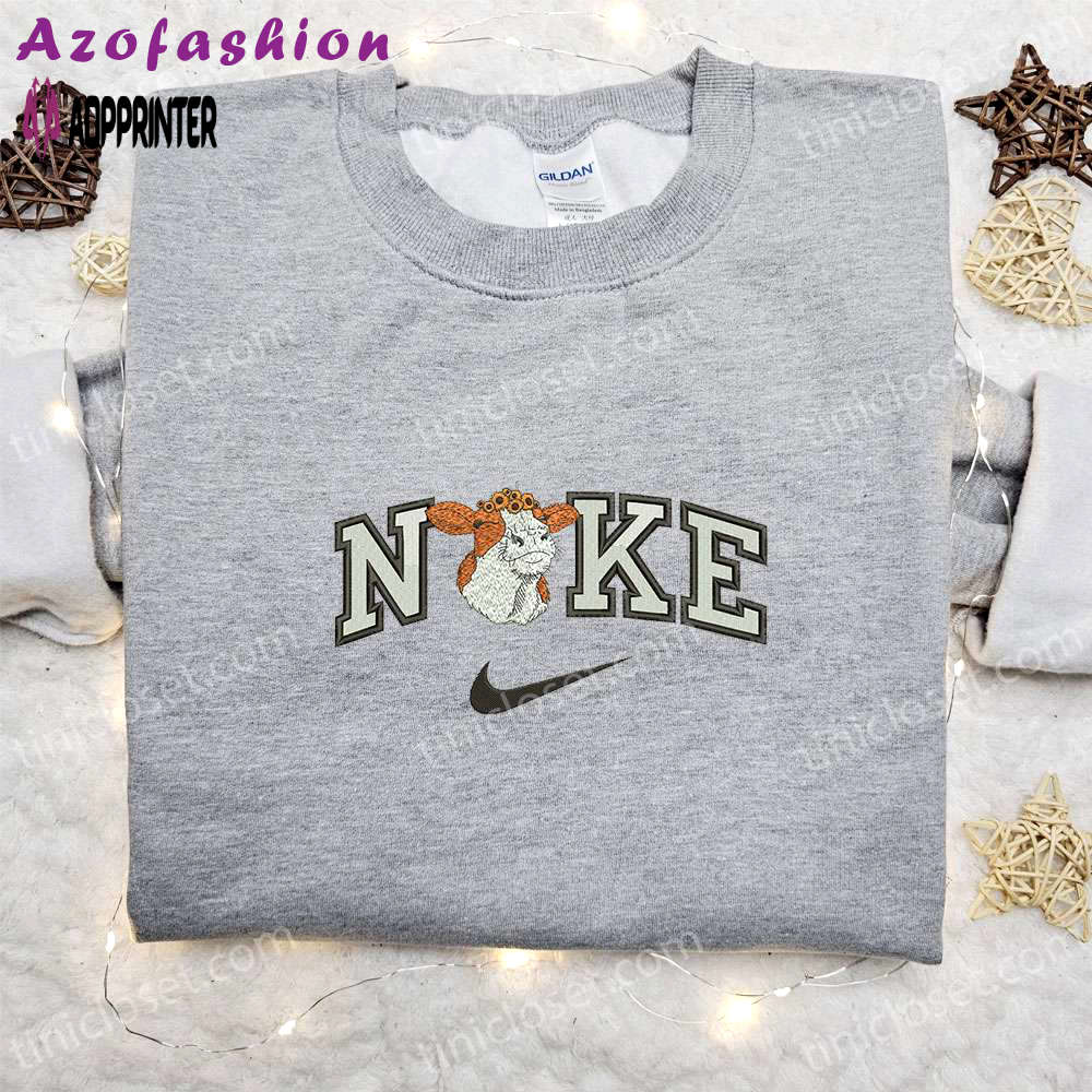 Cow flower x nike embroidered hoodie: animal sweatshirt with nike inspired design Embroidered Shirt
