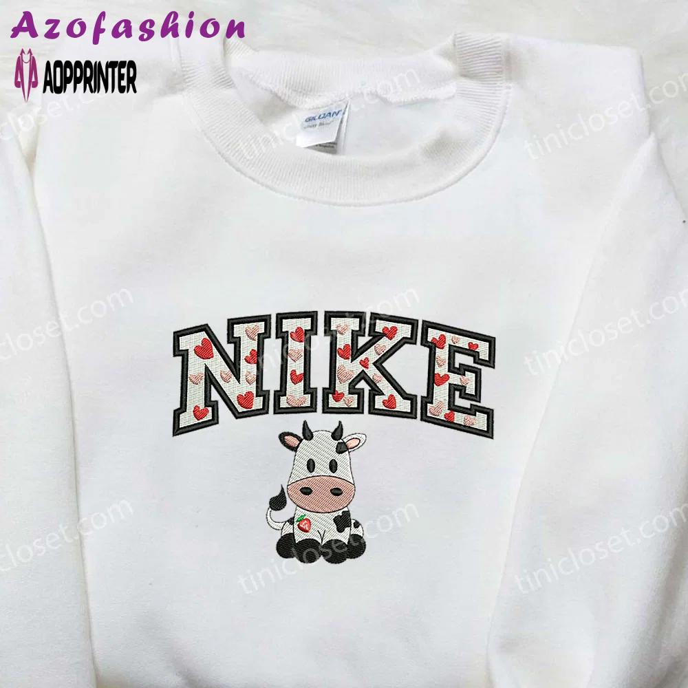 Cow love hearts x nike embroidered shirt: valentine s custom design Embroidered Shirt