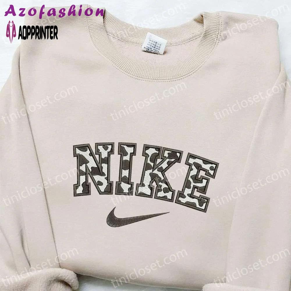 Cow motifs x nike embroidered hoodie & shirt: best family gifts Embroidered Shirt