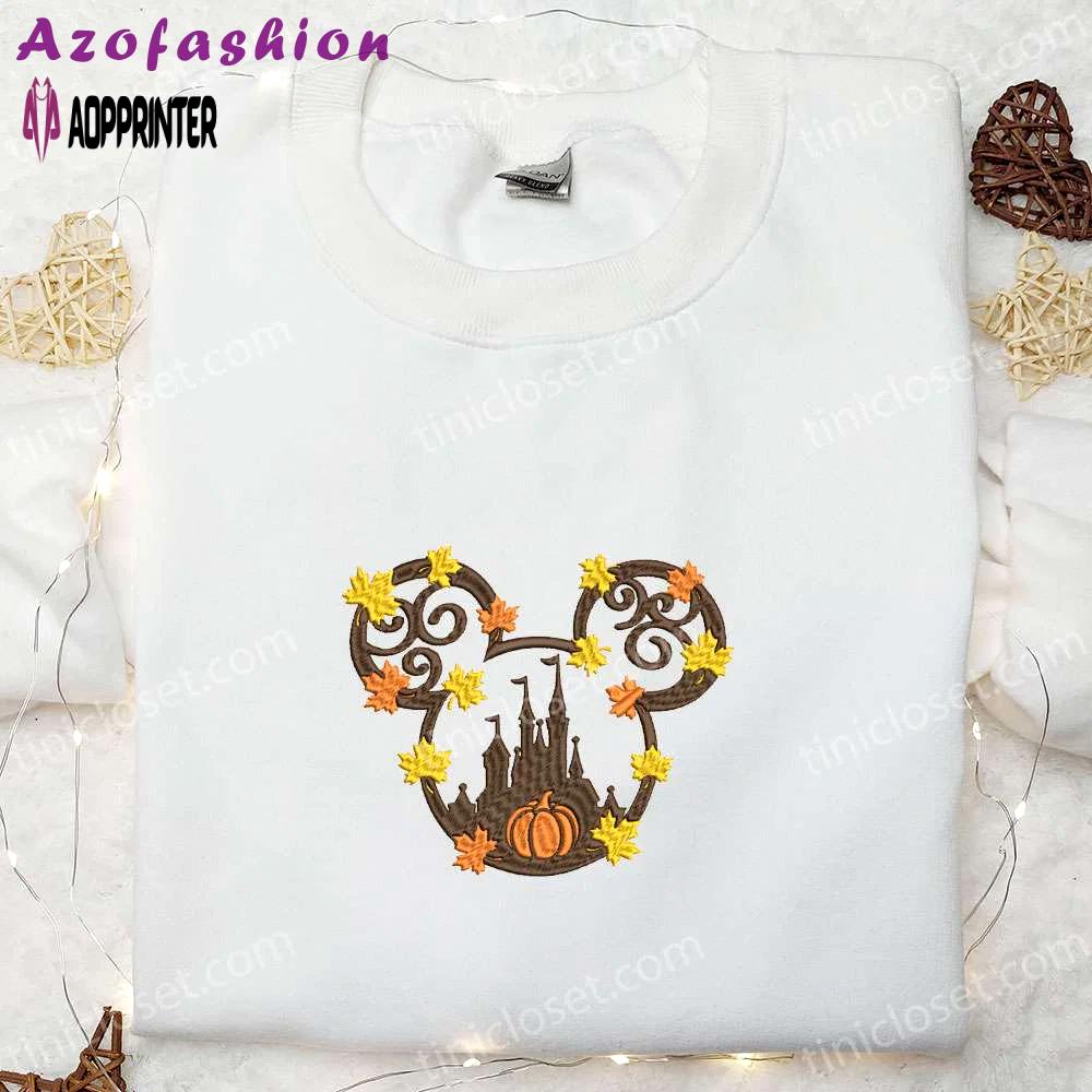 Cozy disney embroidered shirts: autumn leaf fall mickey sweatshirt halloween hoodie Embroidered Shirt