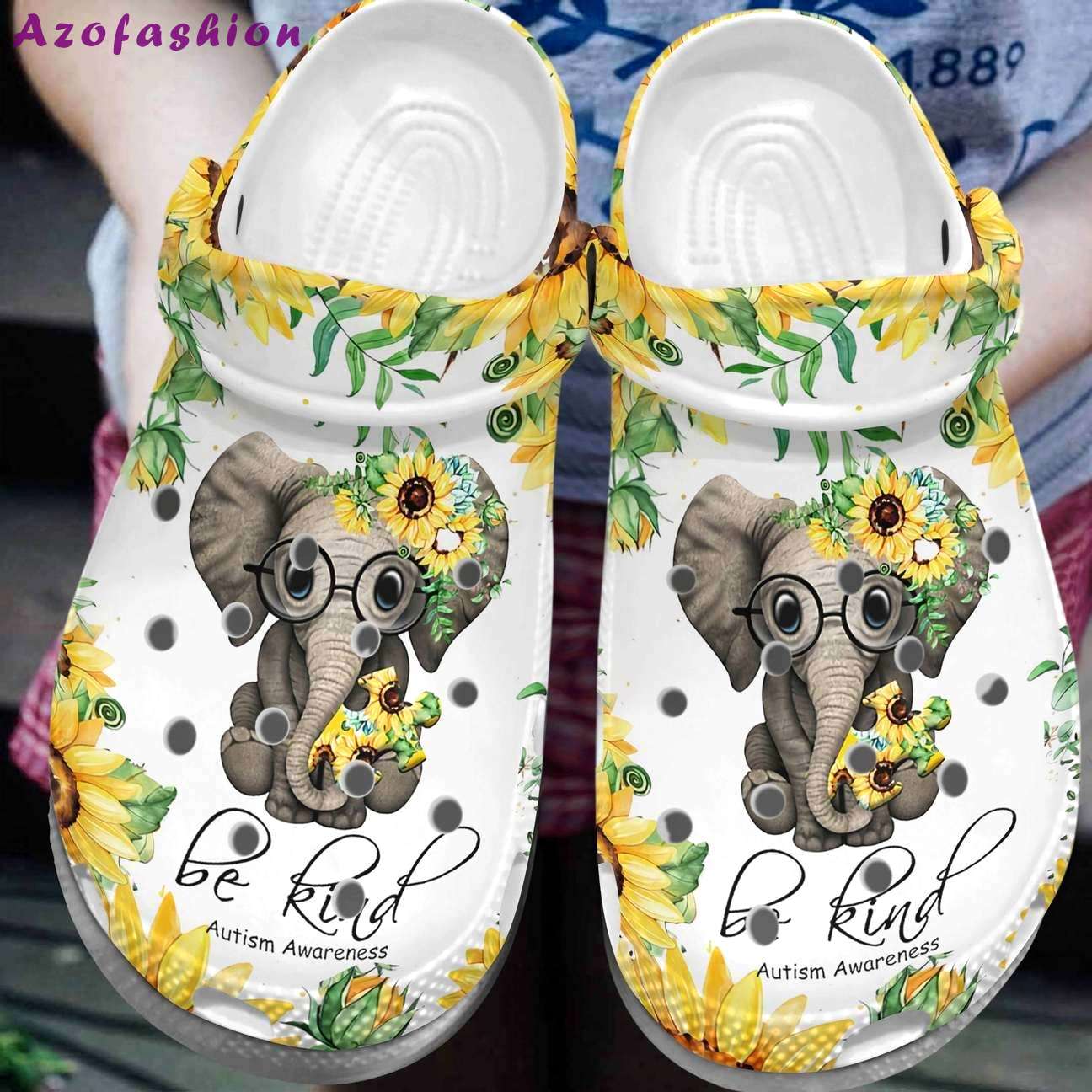 Crocs outfit - autism awareness day sunflower baby elephant be kind puzzle pieces crocs crocband clog shoes - 139 Crocs Outfit
