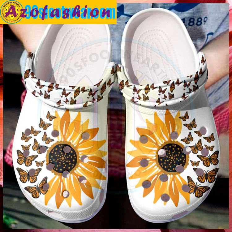 Crocs outfit - crocs with sunflowers butterflies with sunflowers custom classic clog - 429 Crocs Outfit