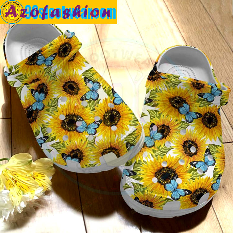Crocs outfit - crocs with sunflowers – sunflower butterflies pattern custom classic clog - 423 Crocs Outfit