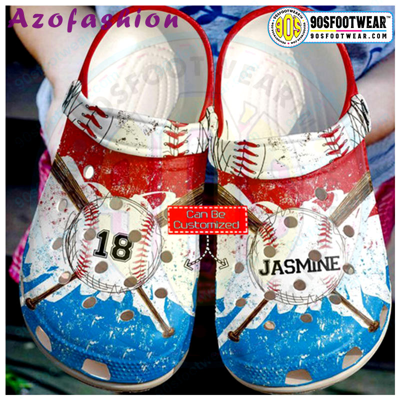 Crocs outfit - customize jersey numbers and name red white blue personalized baseball crocs - 501 Crocs Outfit