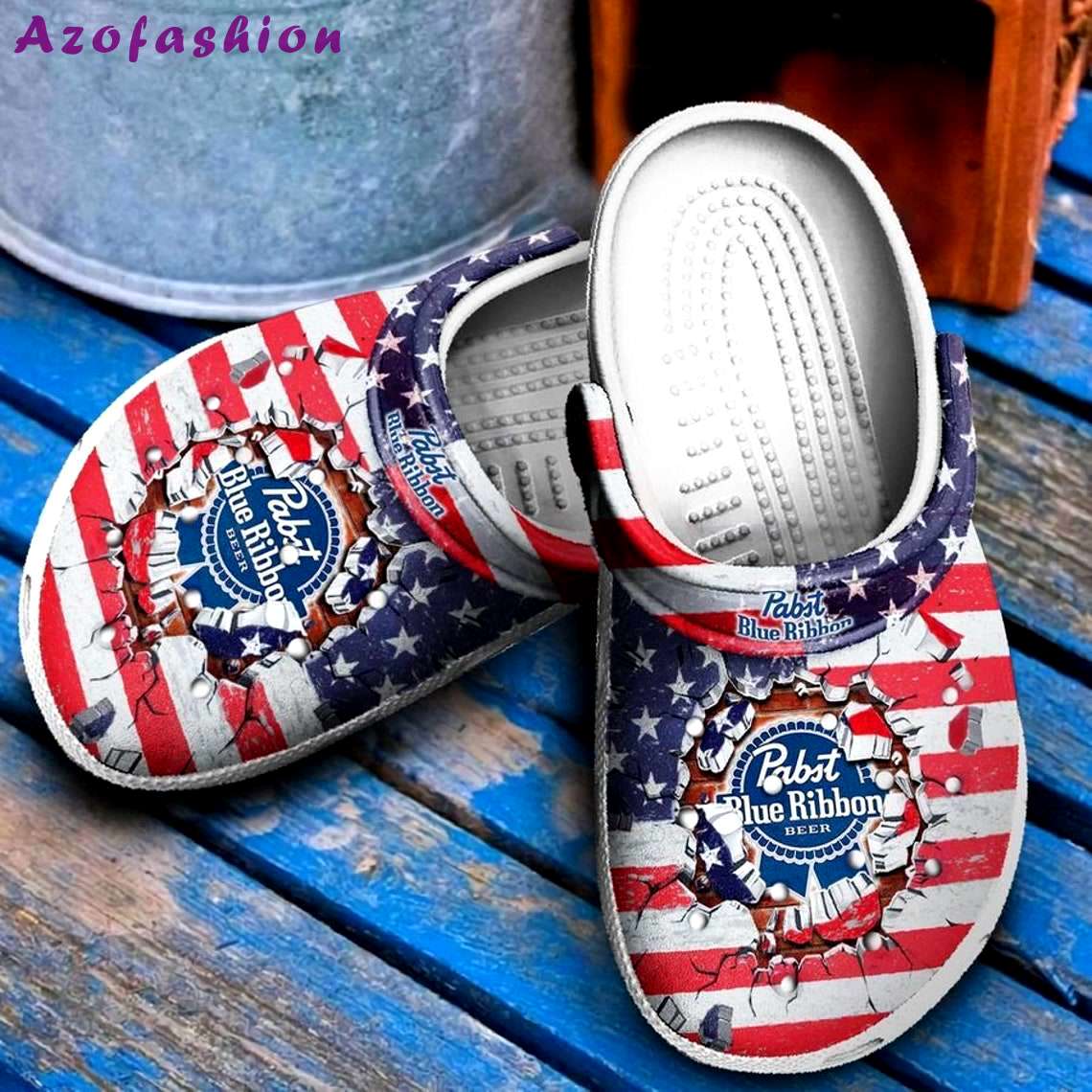 Crocs outfit - pabst blue ribbon beer cracks american flag crocs clogs crocband shoes - 1591 Crocs Outfit
