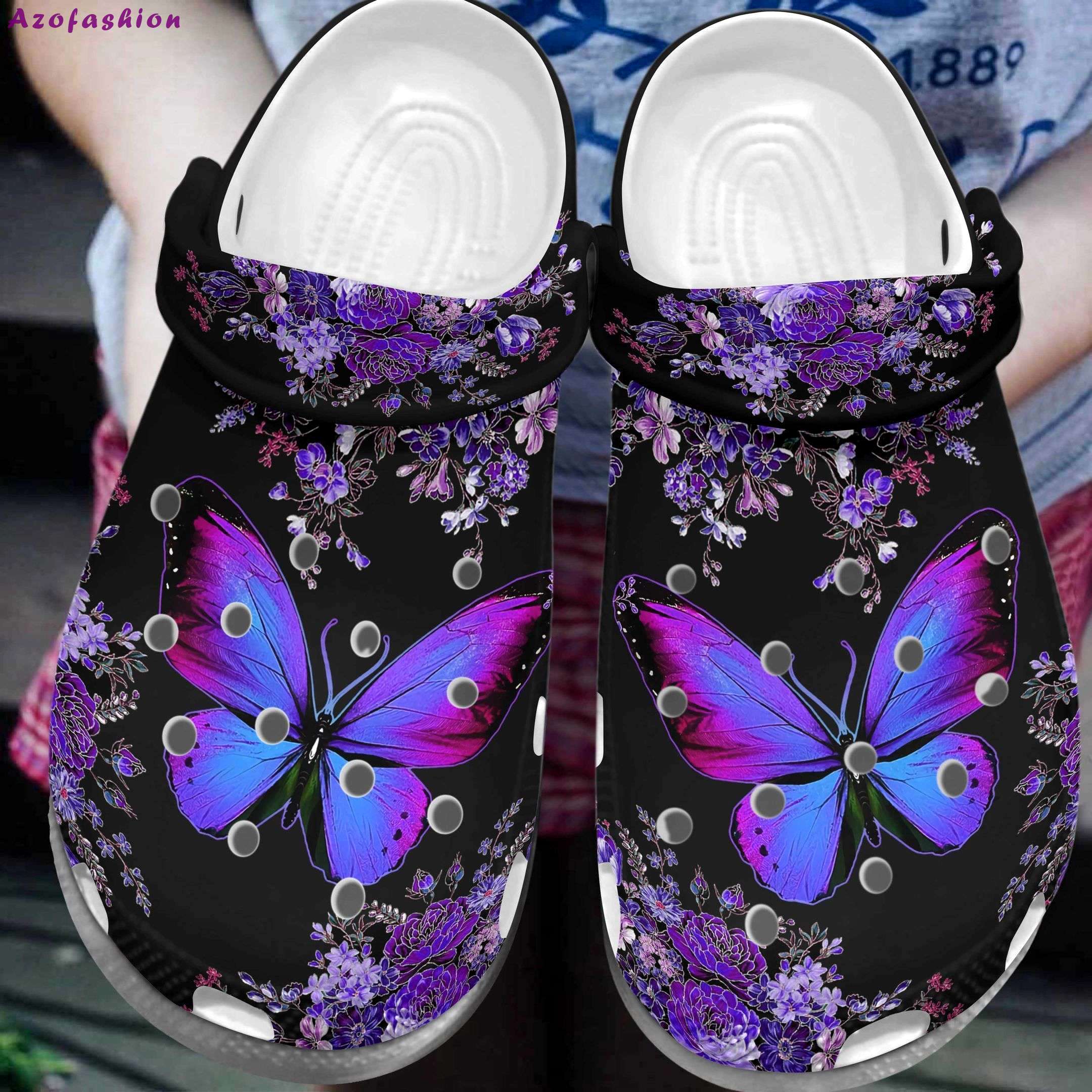 Crocs outfit - purple butterflies and flowers butterfly crocs crocband clog shoes - 1952 Crocs Outfit