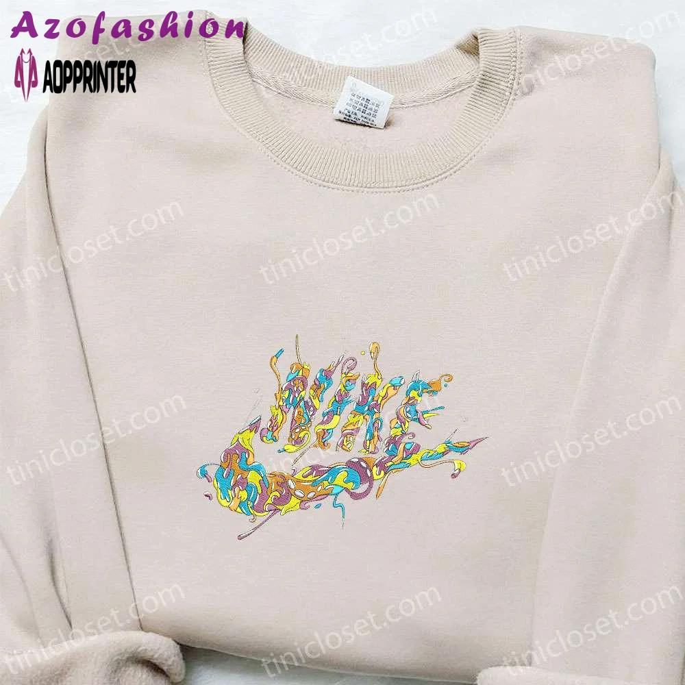 Curly melting nike logo shirt & hoodie: best family gifts Embroidered Shirt