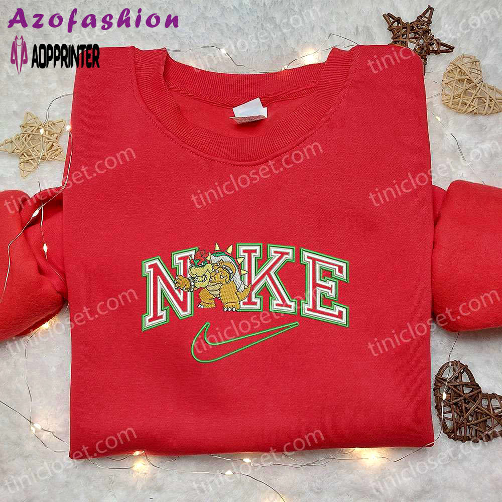 Custom bowser x nike cartoon embroidered shirt – best birthday gift ideas Embroidered Shirt