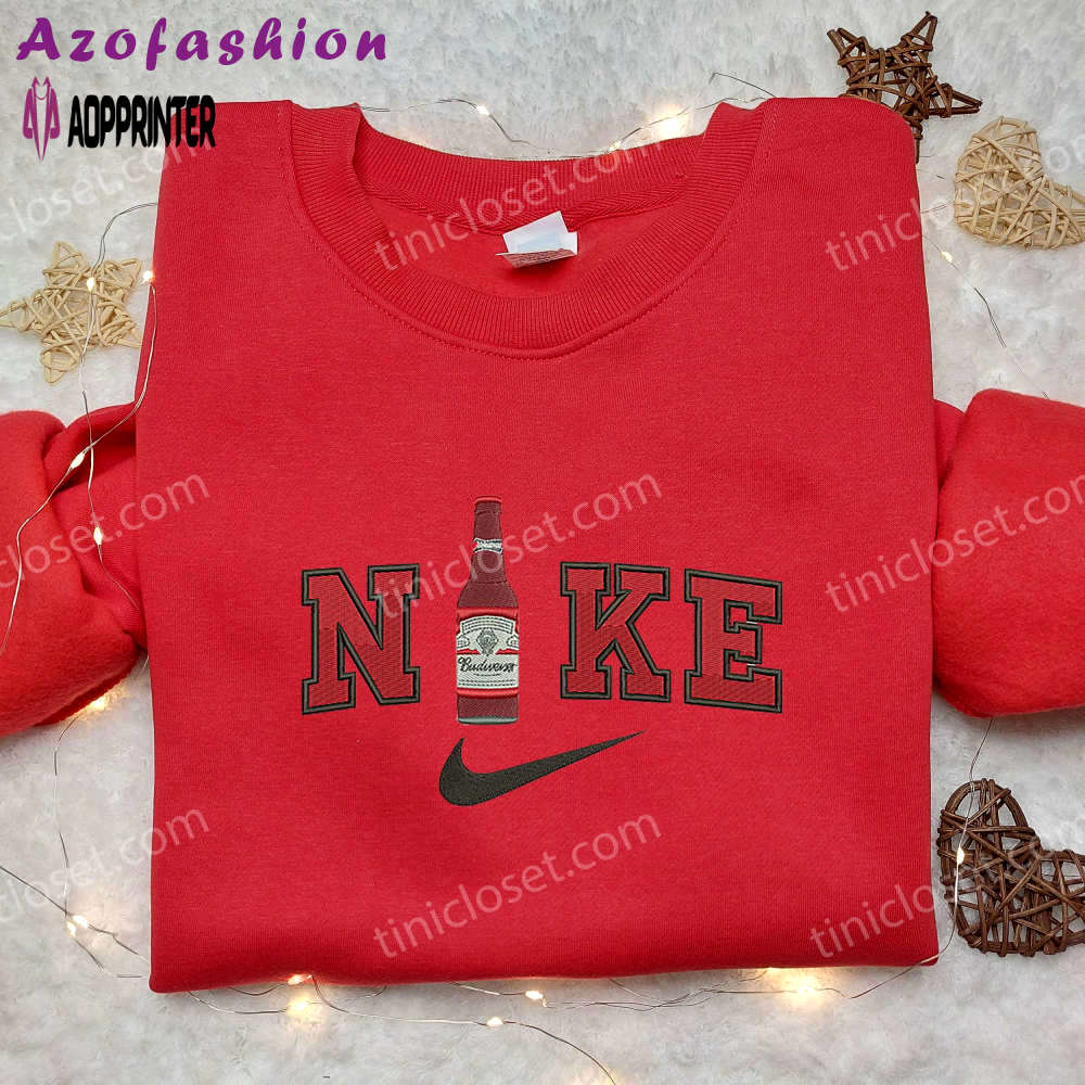 Custom budweiser beer x nike embroidered shirt: stylish alcohol-infused nike apparel Embroidered Shirt