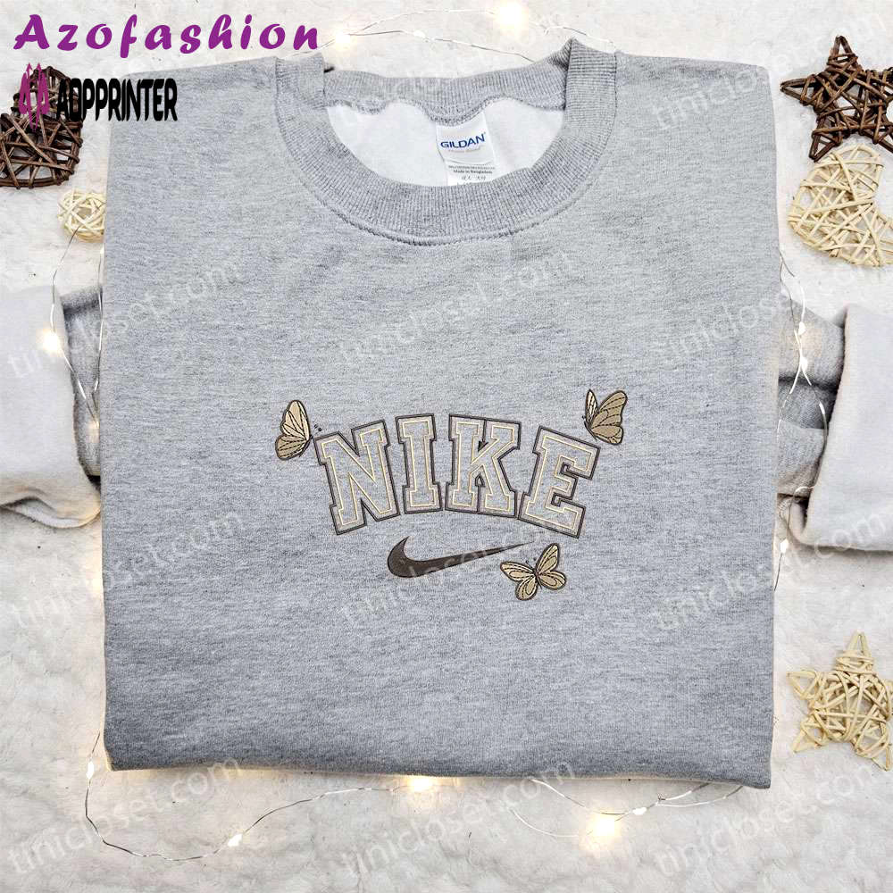 Custom butterfly x nike animal embroidered shirt – best birthday gift ideas Embroidered Shirt