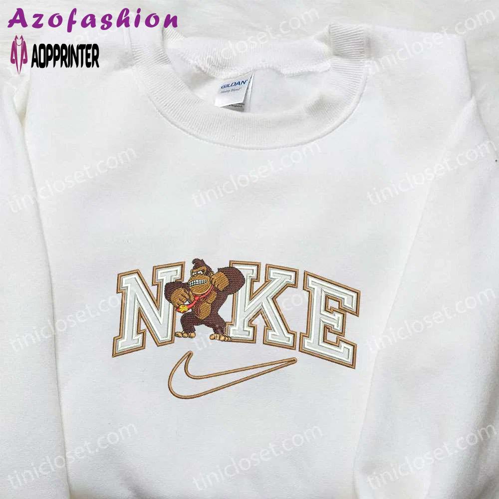 Custom donkey kong x nike embroidered shirt: best birthday gift idea for game lovers Embroidered Shirt
