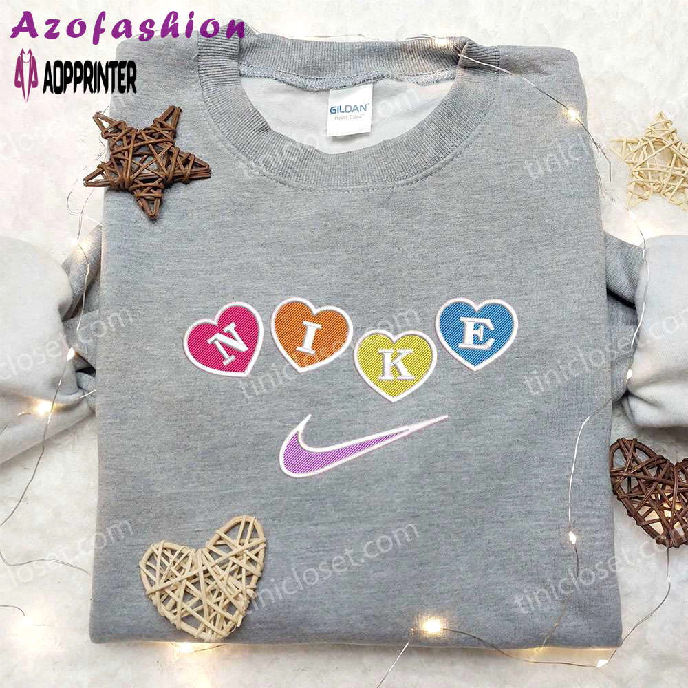 Custom nike embroidered shirt – colorful love heart design perfect valentine’s day gift Embroidered Shirt