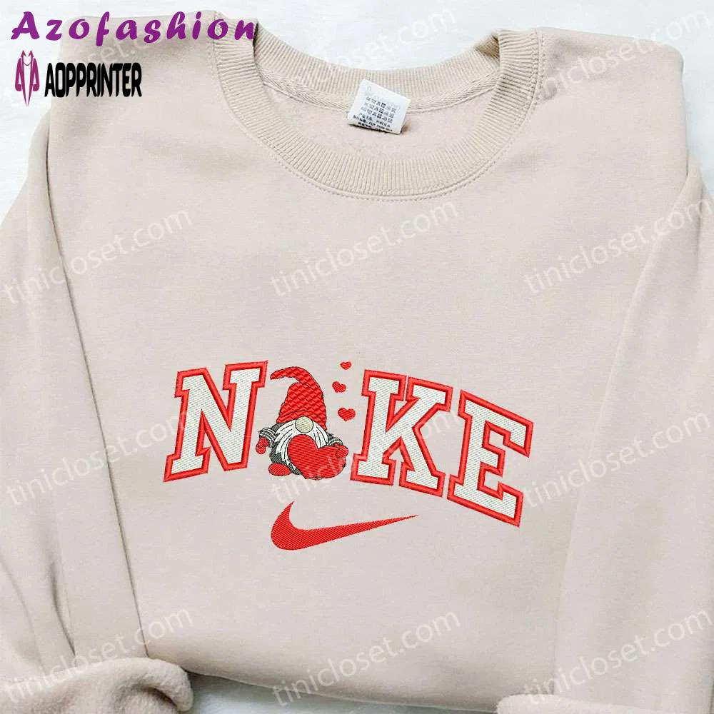 Custom nike gnome heart embroidered shirt christmas design Embroidered Shirt