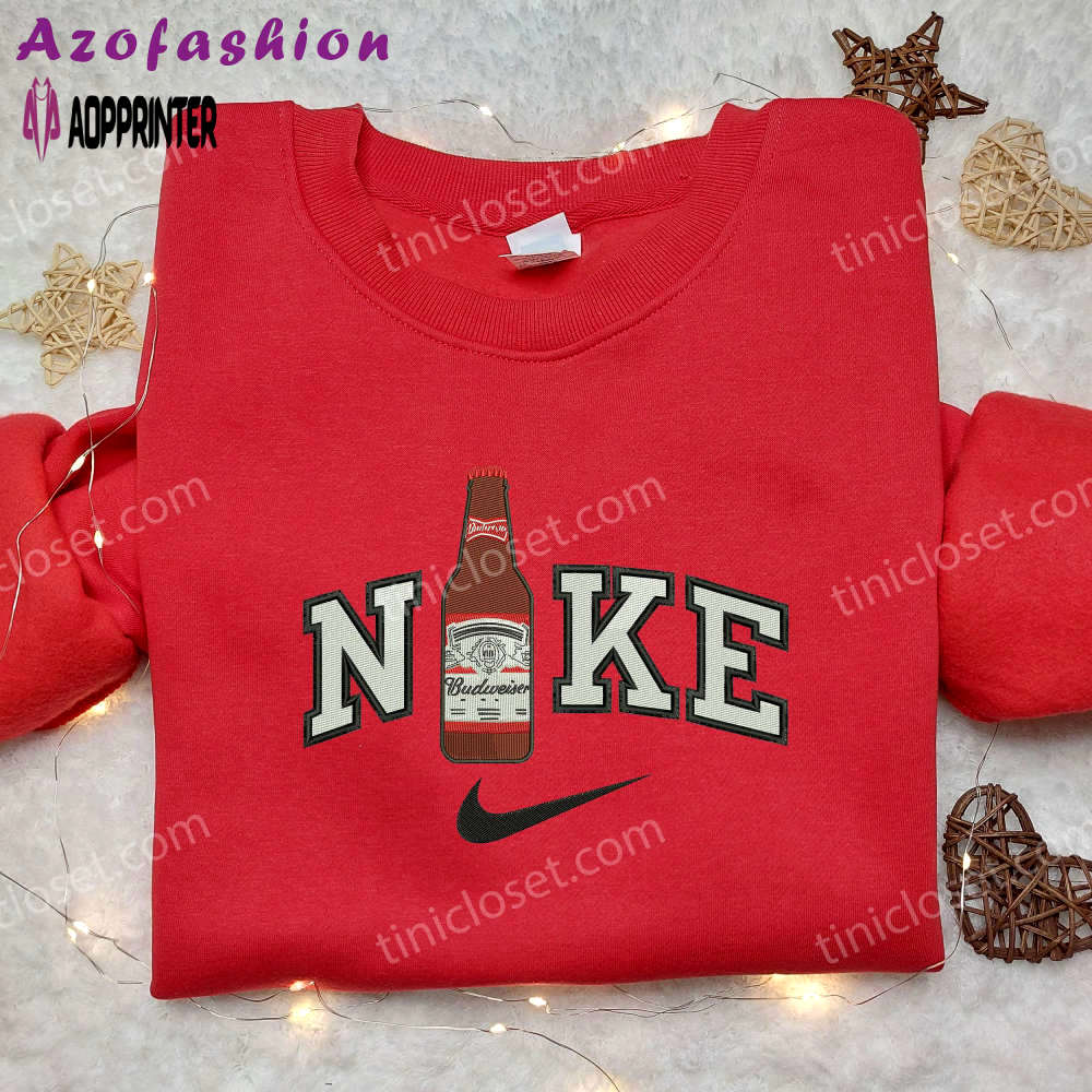 Custom nike x budweiser beer embroidered shirt: unique alcohol drink shirt Embroidered Shirt