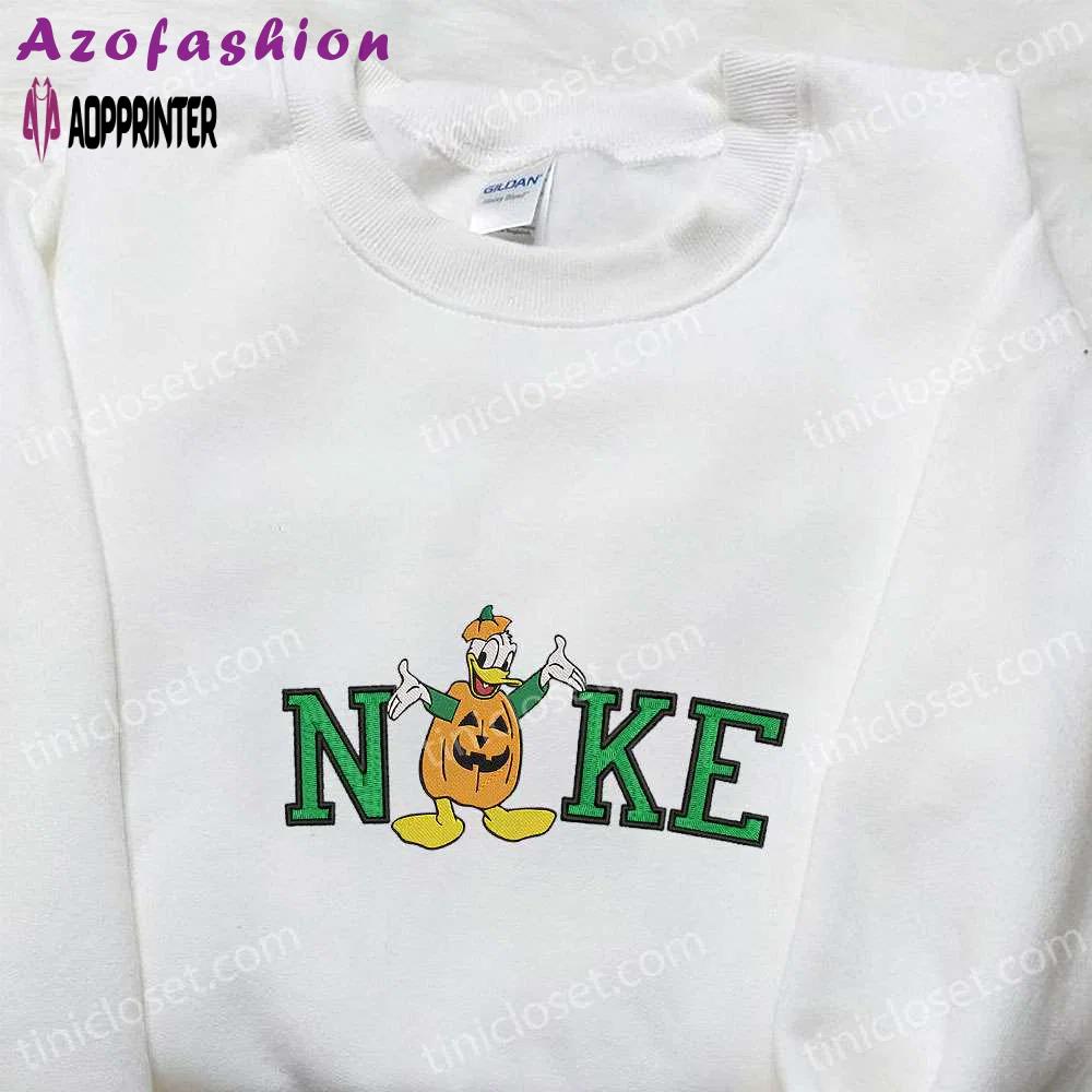Custom nike x donald pumpkin halloween embroidered shirt: best family gifts Embroidered Shirt