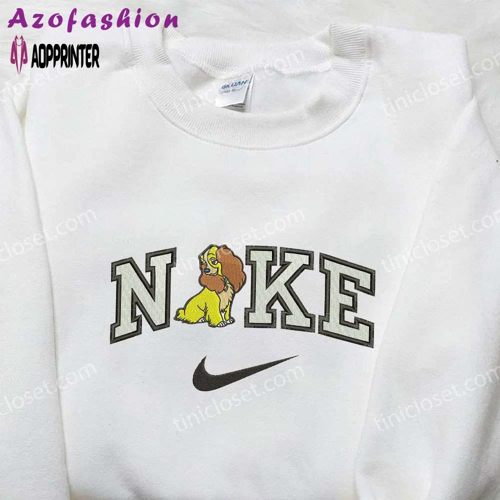 Custom nike x lady dog embroidered shirt: lady and the tramp cartoon design Embroidered Shirt
