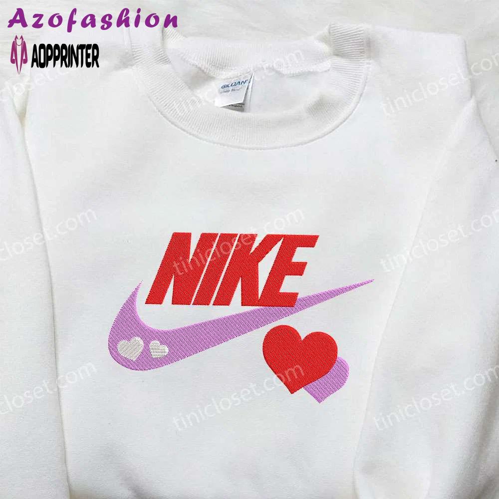 Custom nike x love hearts embroidered shirt – perfect valentine s day gift! Embroidered Shirt