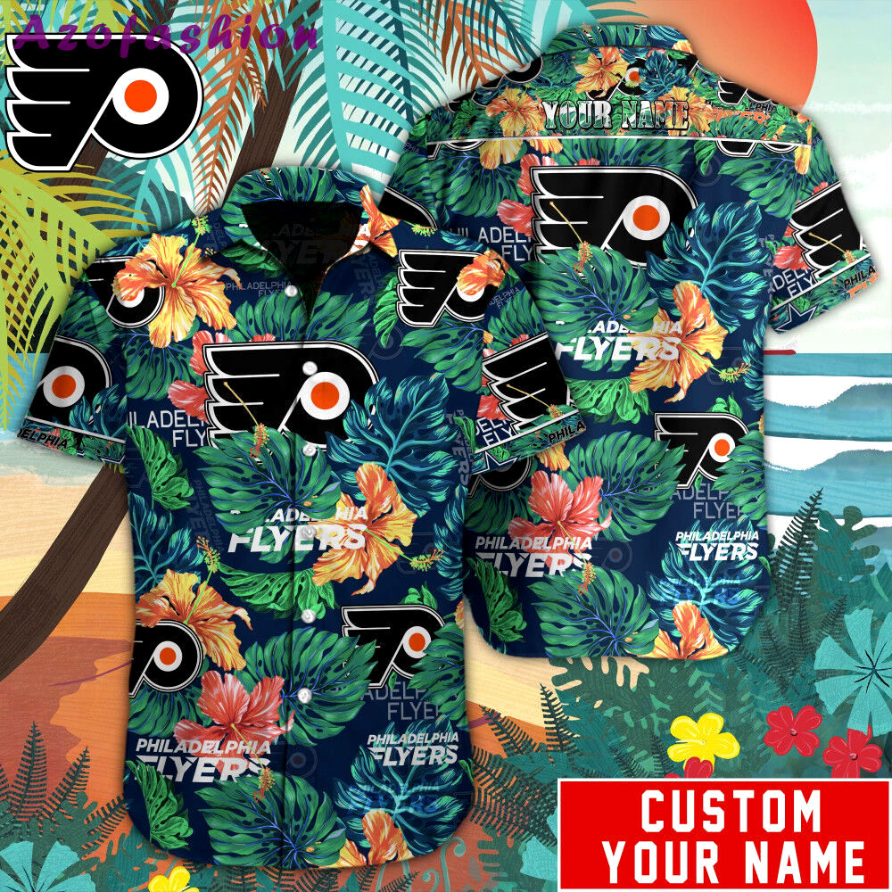 Customized nhl philadelphia flyers tropical floral summer tropical hawaiian shirt Hawaii Shirt Shorts & Flip Flops