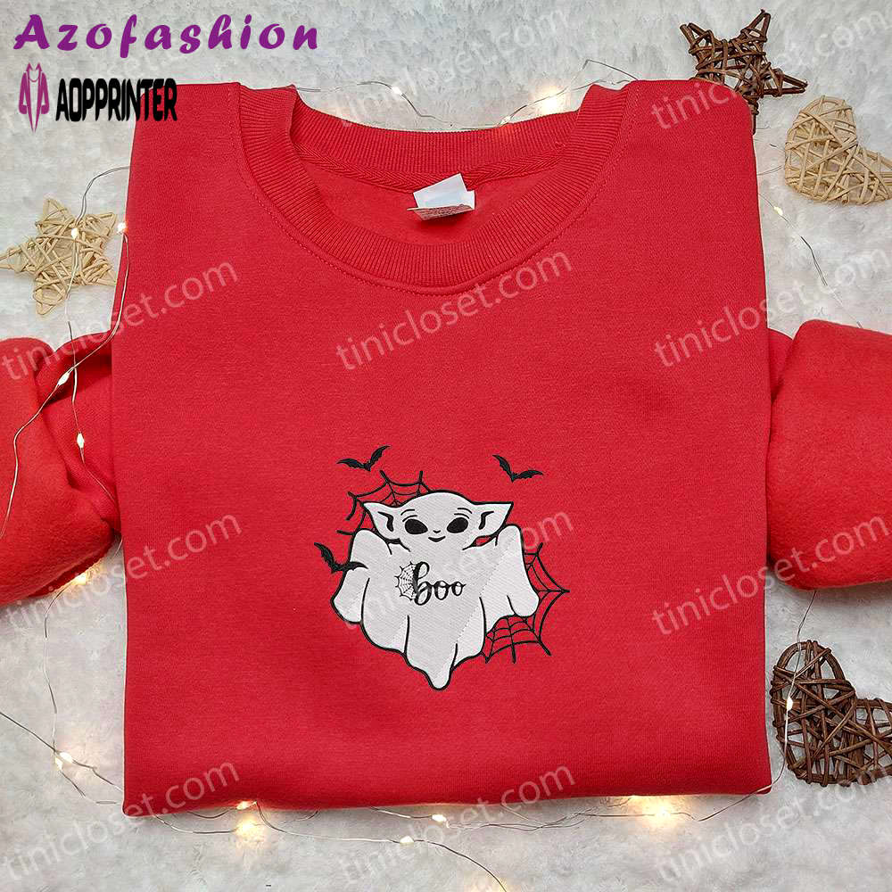 Cute baby yoda boo ghost shirt & hoodie: perfect halloween gift ideas Embroidered Shirt