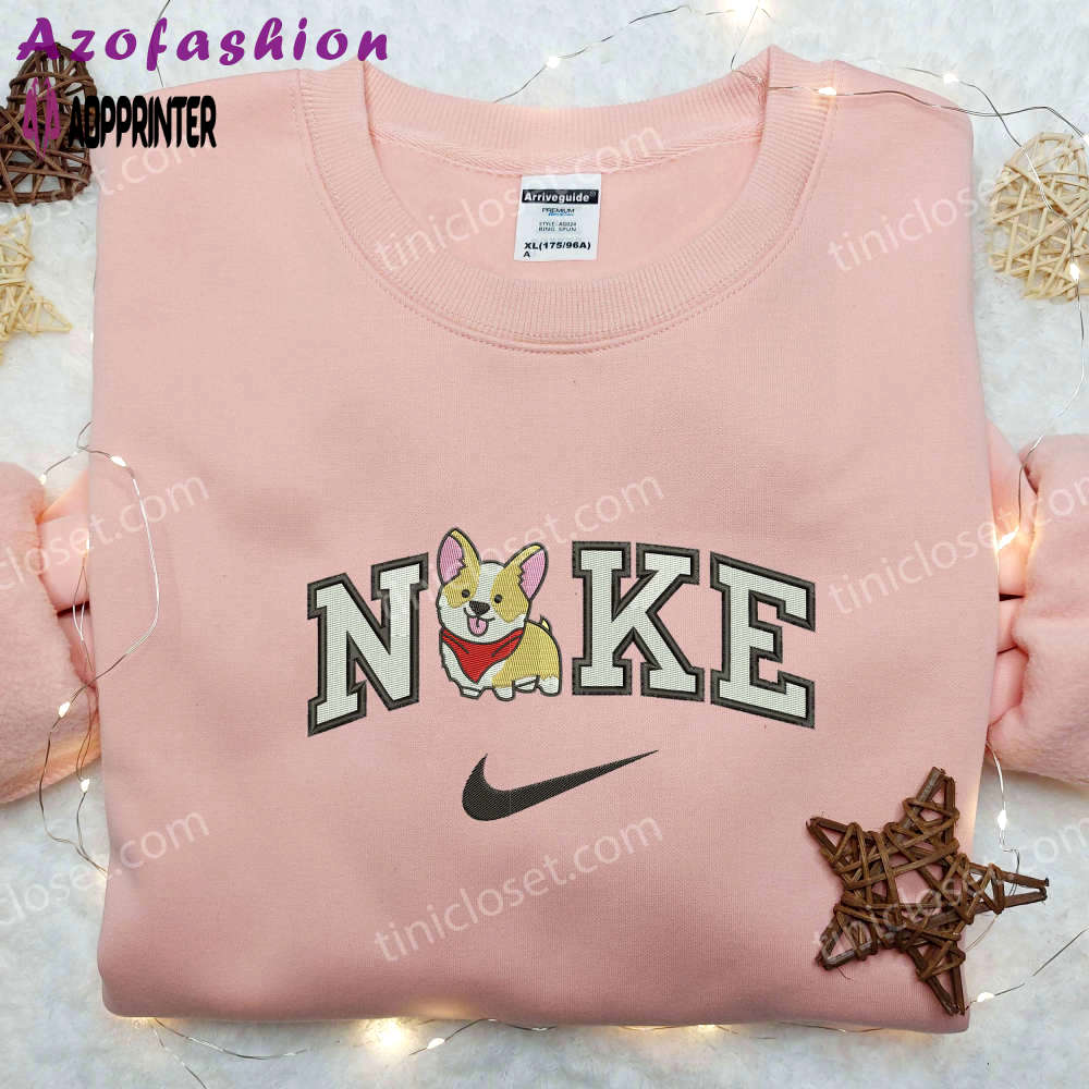 Cute corgi x nike embroidered shirt – animal & custom nike embroidery Embroidered Shirt