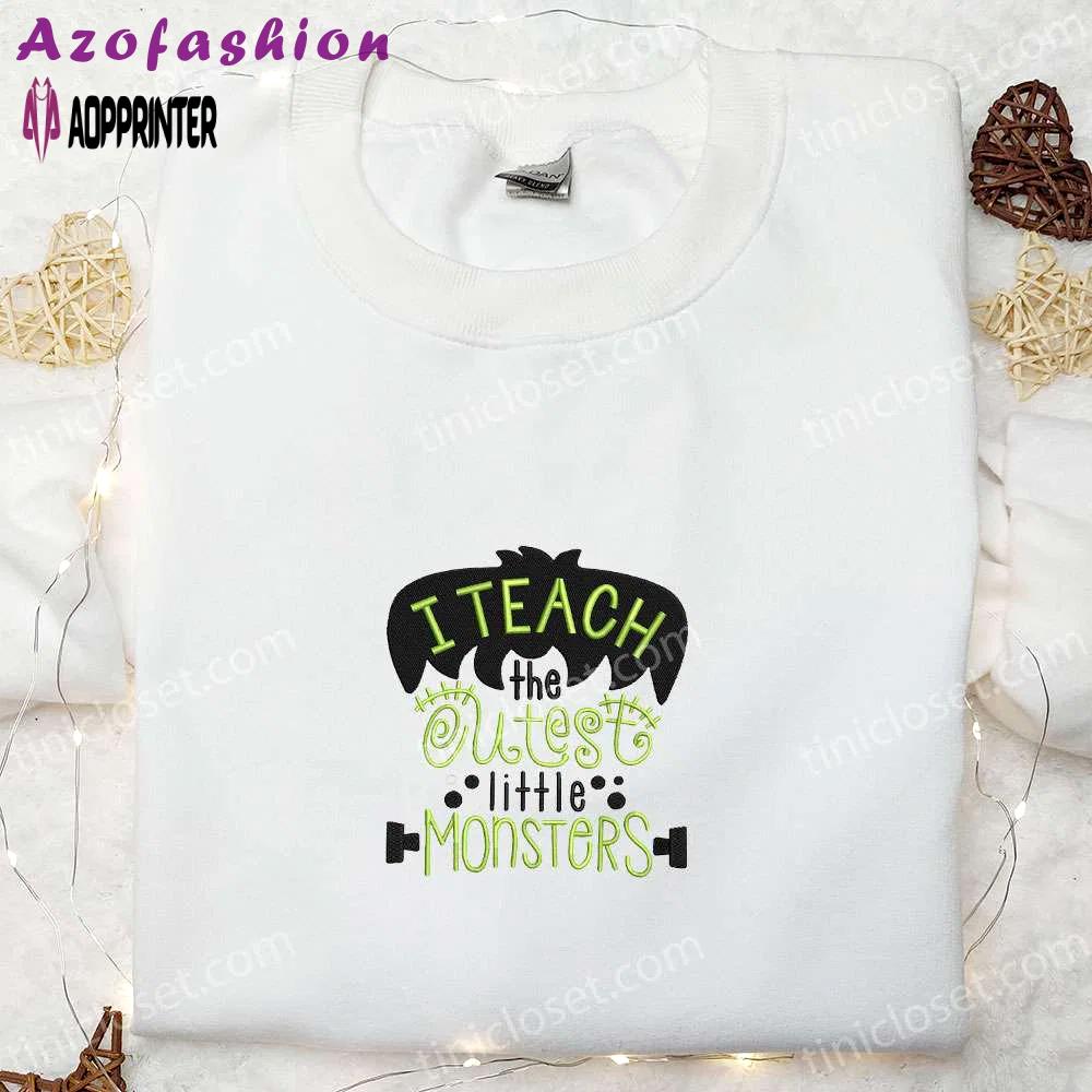 Cute little monsters embroidered shirt: funny halloween gift for teachers Embroidered Shirt