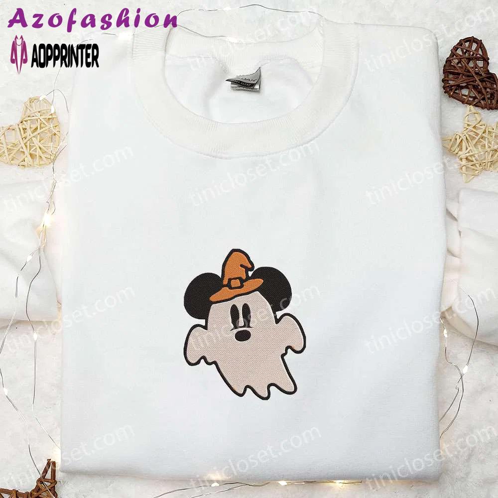 Cute mickey ghost witch hat embroidered shirt – best halloween gift for family Embroidered Shirt
