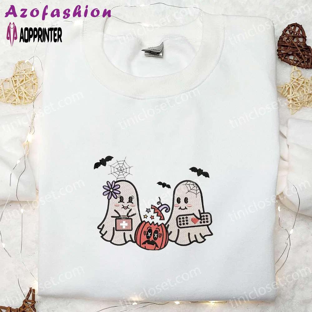 Cute retro ghosts embroidered shirt halloween gifts for family Embroidered Shirt