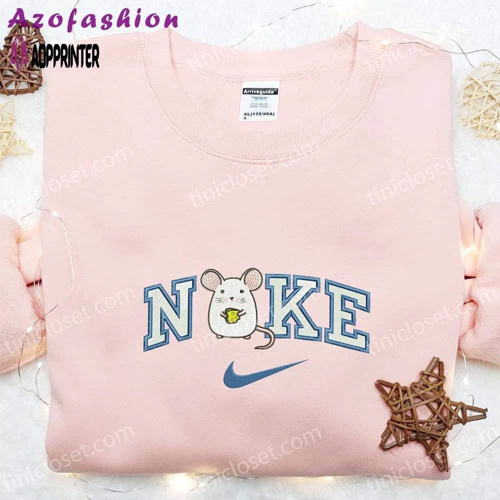 Cute white mouse x nike embroidered shirt hoodie & t-shirt: cartoon cheese & nike inspired designs Embroidered Shirt