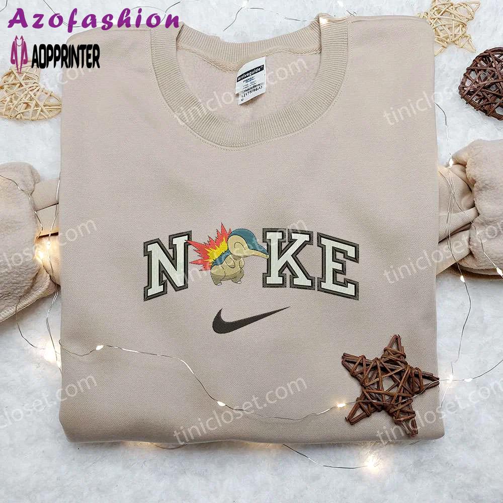 Cyndaquil x nike embroidered shirt: pokemon customized design for ultimate style Embroidered Shirt