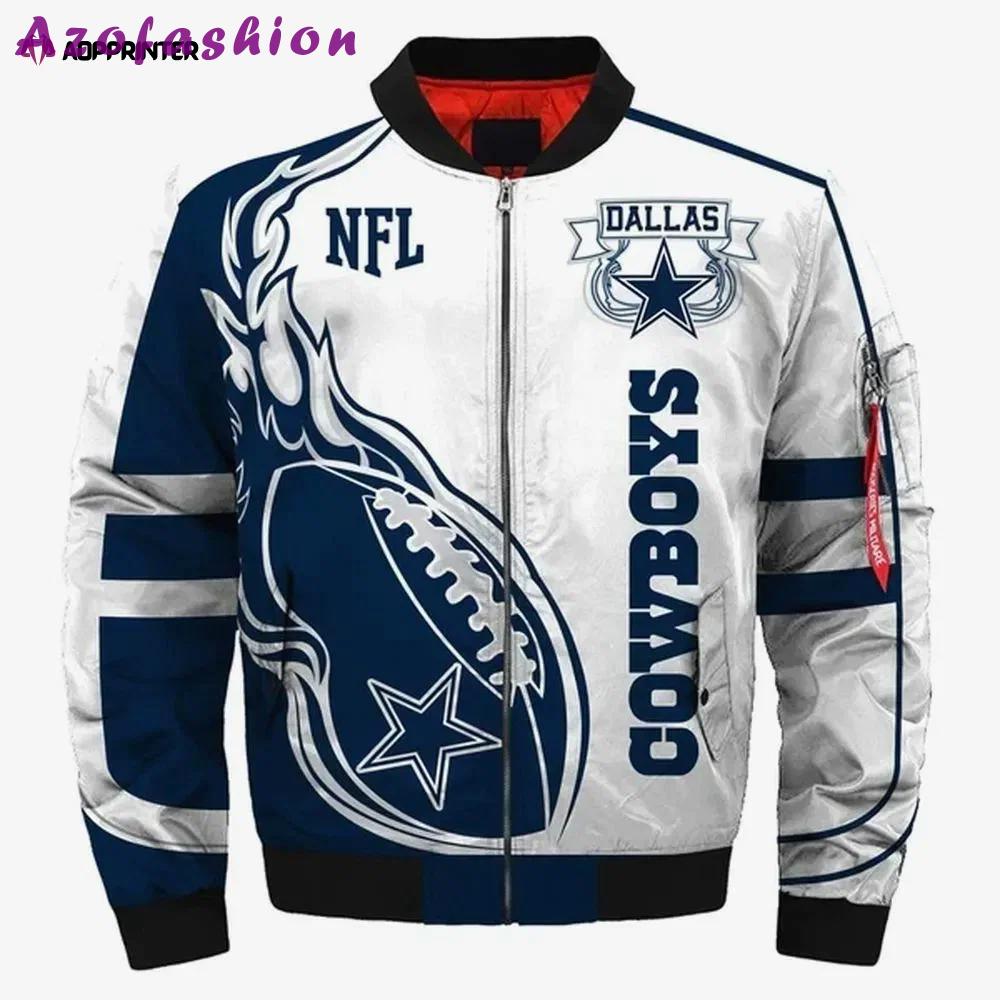 Dallas cowboys logo pattern bomber jacket – white and navy Bomber Jacket