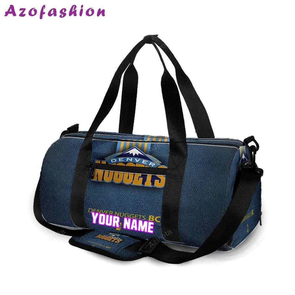Denver nuggets navy leather personalized name travel bag gym bag 404 Travel Bag