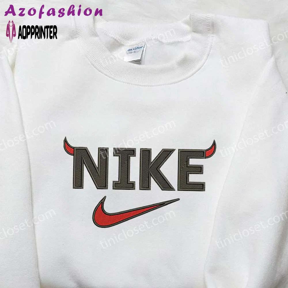 Devil x nike halloween embroidered shirt – custom design for spooky style Embroidered Shirt