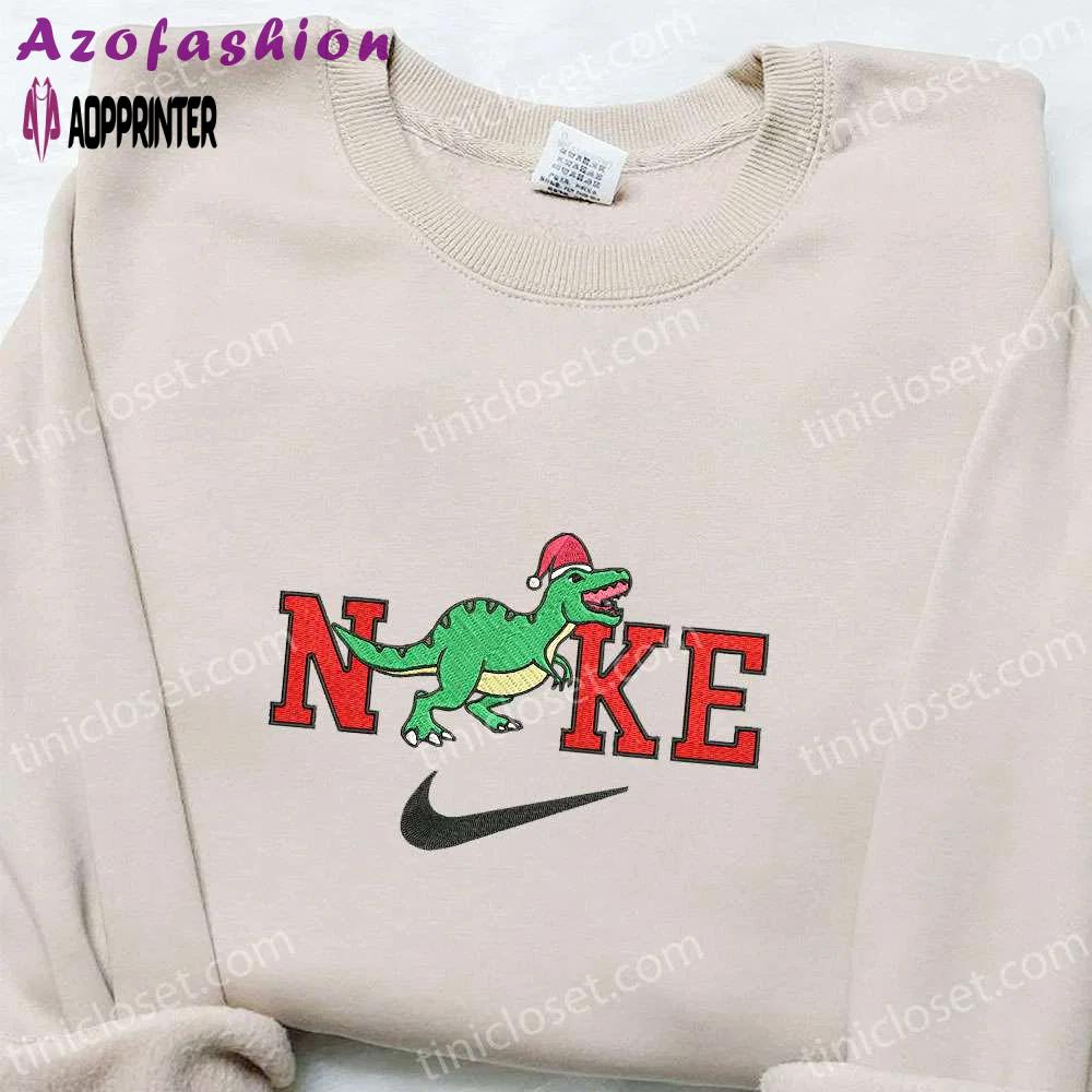Dinosaur roaring x nike embroidered sweatshirt: cartoon christmas shirt best gift idea Embroidered Shirt