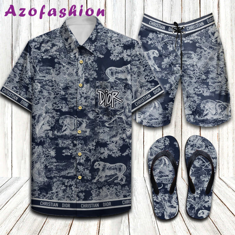 Dior flip flops and combo hawaii shirt shorts luxury brand summer outfit 2 Hawaii Shirt Shorts & Flip Flops