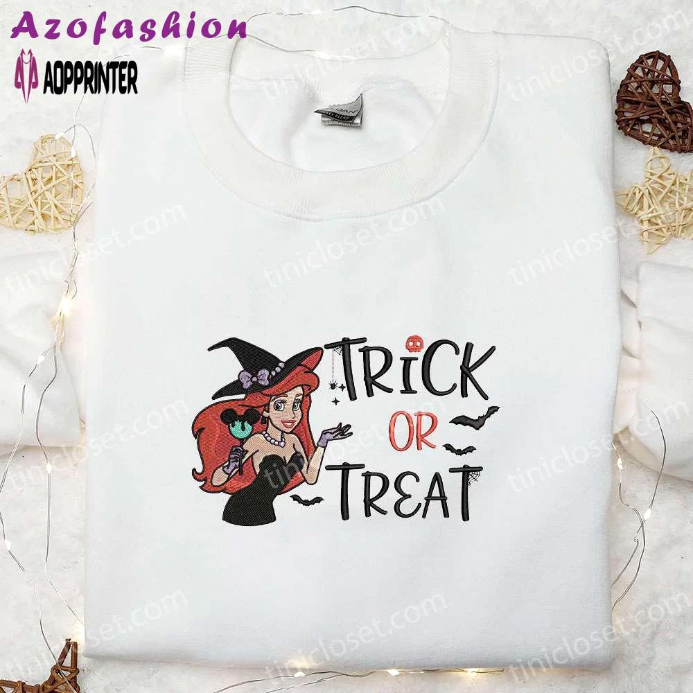 Disney ariel mermaid trick or treat embroidered shirt & sweatshirt – best halloween gifts ideas for family Embroidered Shirt
