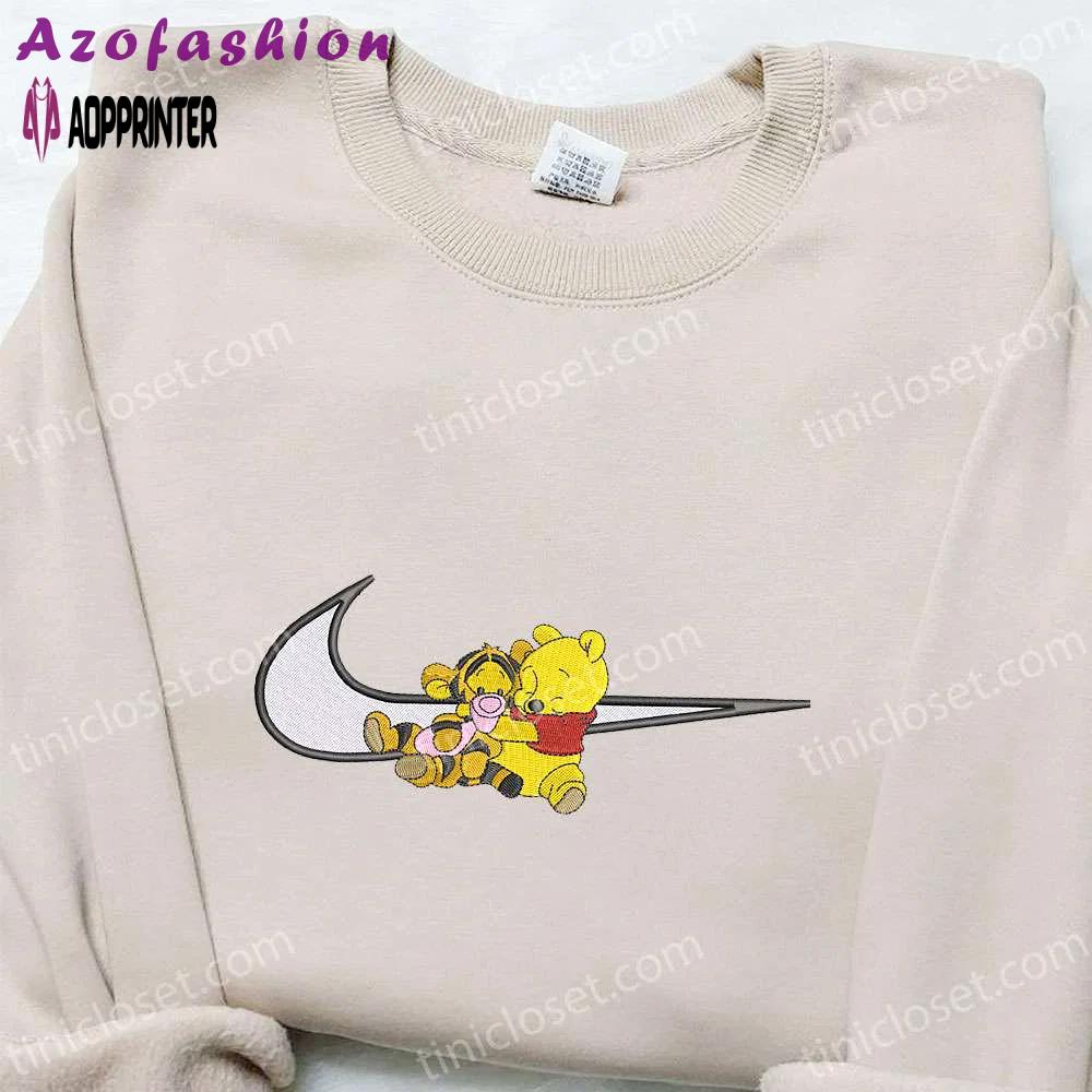 Disney characters embroidered shirt & hoodie: pooh and tigger x swoosh cartoon best birthday gift ideas Embroidered Shirt