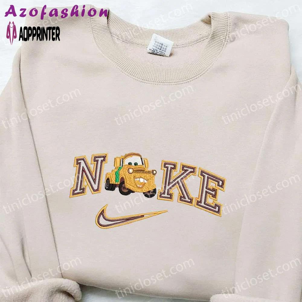 Disney characters embroidered sweatshirt & t-shirt: mater car x nike collection – best family gift ideas Embroidered Shirt