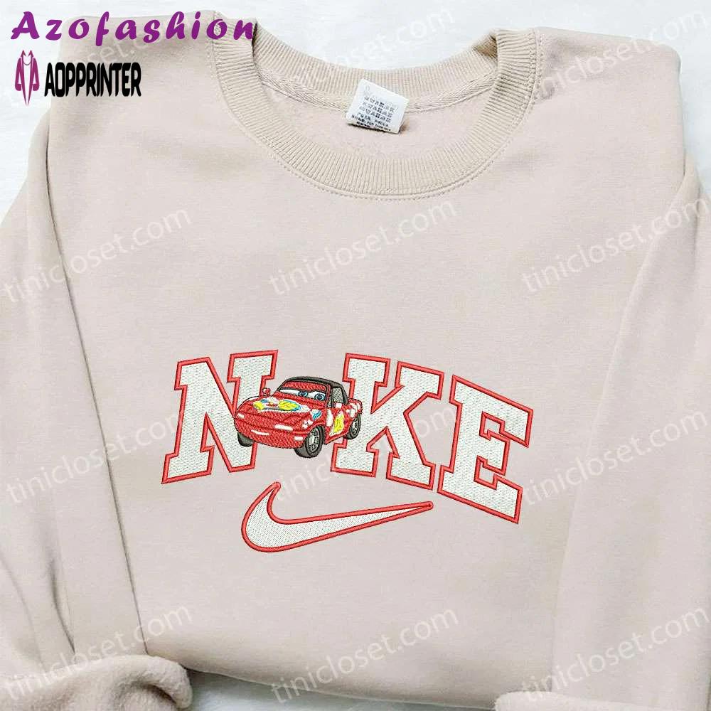 Disney lightning mcqueen x nike cartoon embroidered tshirt – fun characters nike inspired Embroidered Shirt