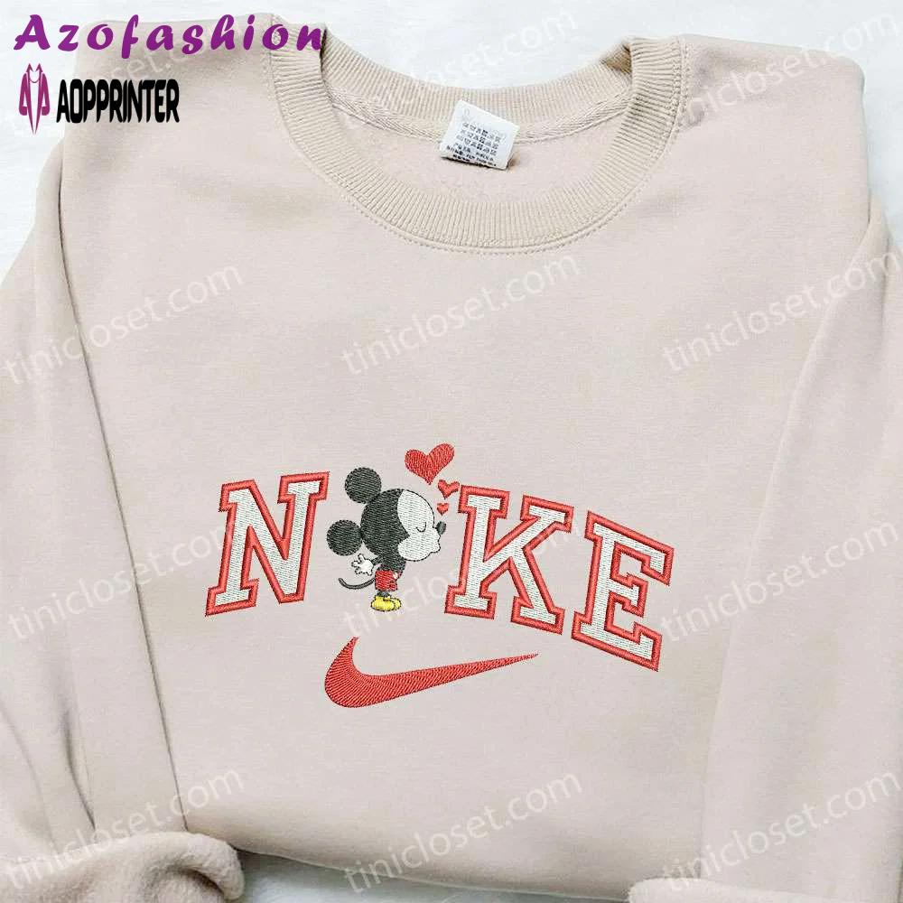 Disney mickey mouse heart x nike embroidered sweatshirt – cartoon characters & nike inspired shirt Embroidered Shirt