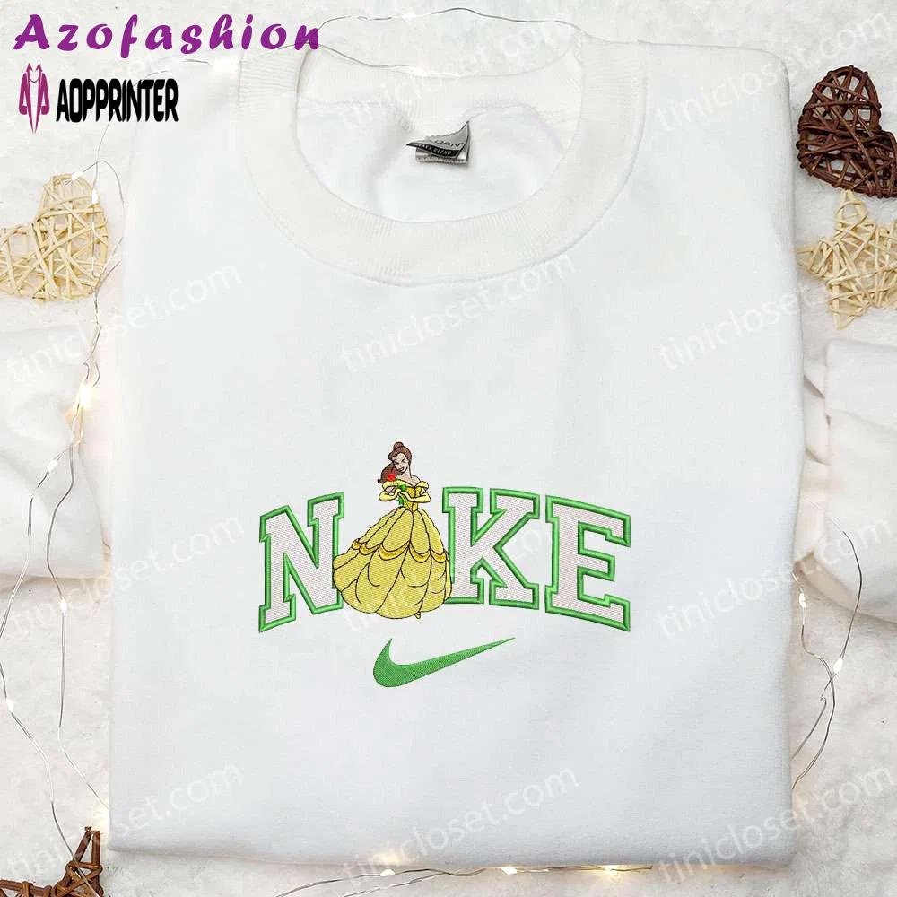 Disney s nike x belle princess sweatshirt: beauty and the beast embroidered hoodie & t-shirt Embroidered Shirt