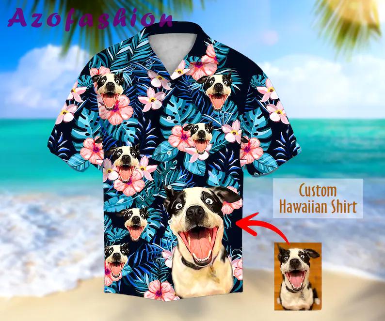 Dog face custom photo hawaiian shirt summer beach aloha 4 Hawaii Shirt Shorts & Flip Flops