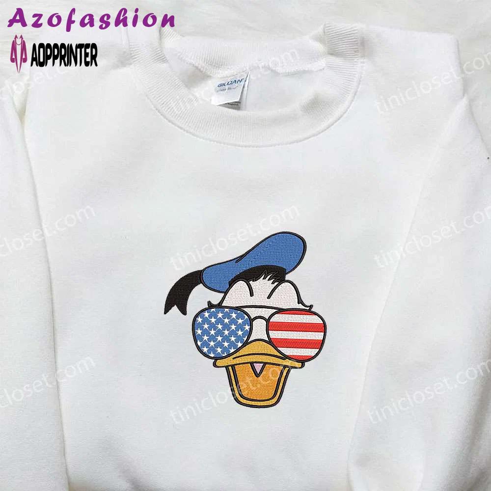 Donald duck embroidered shirt with american glasses – perfect disney national day gift Embroidered Shirt