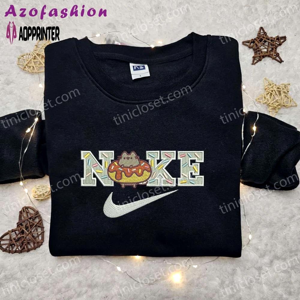 Donut cat x nike cartoon embroidered shirt – custom birthday gift idea with best nike embroidery Embroidered Shirt