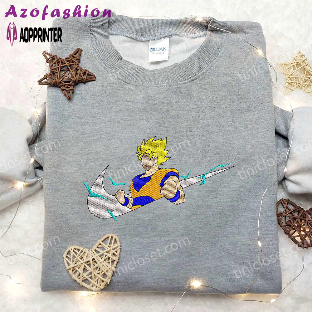 Dragon ball goku x nike swoosh: embroidered sweatshirt & shirt – nike inspired Embroidered Shirt