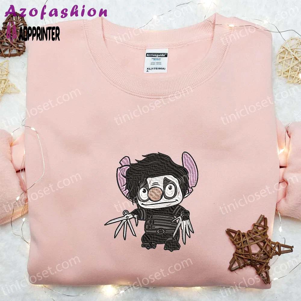 Edward scissorhands stitch cosplay hoodie: funny halloween embroidered shirt for halloween lovers Embroidered Shirt