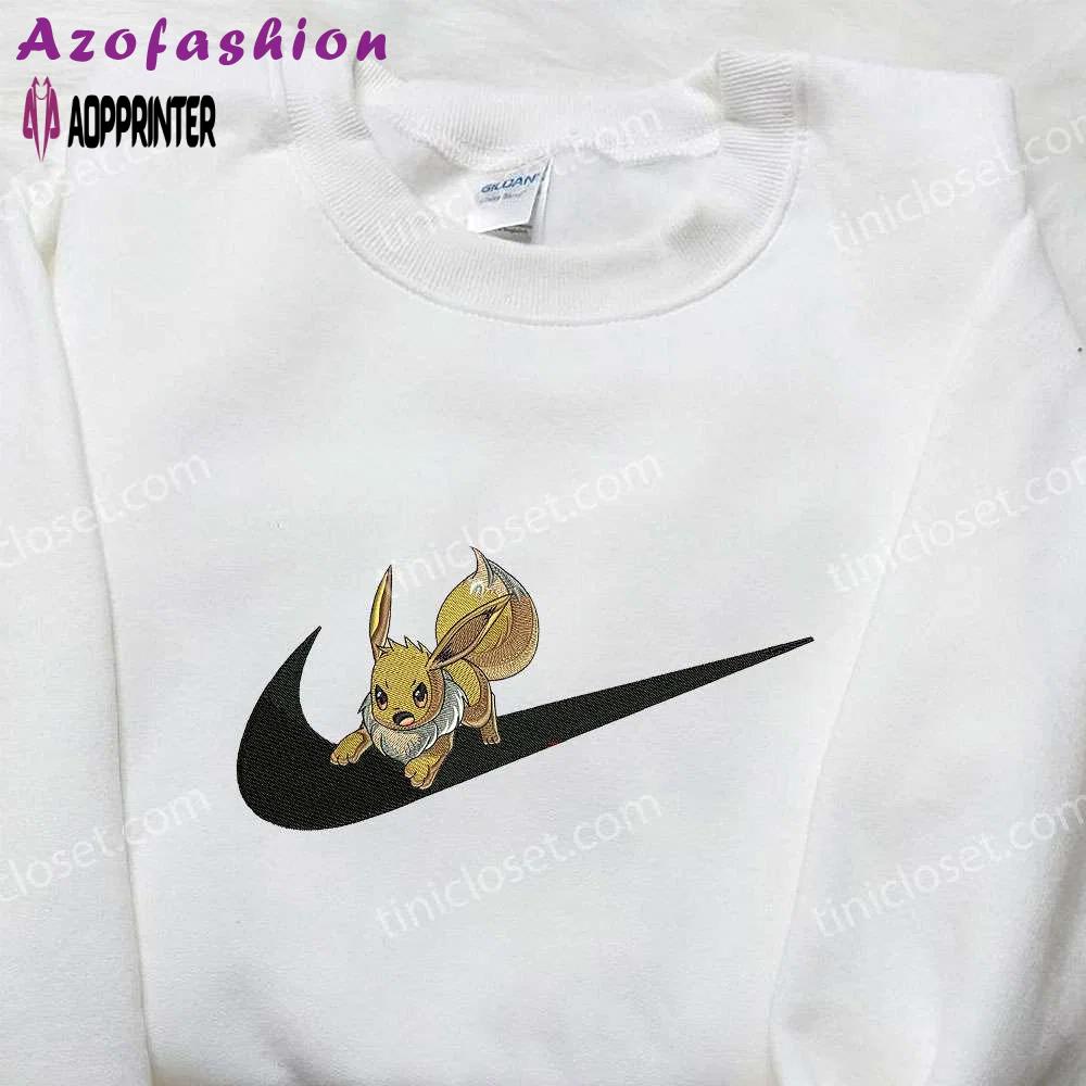 Eevee x nike swoosh embroidered sweatshirt – pokemon & nike inspired shirt Embroidered Shirt