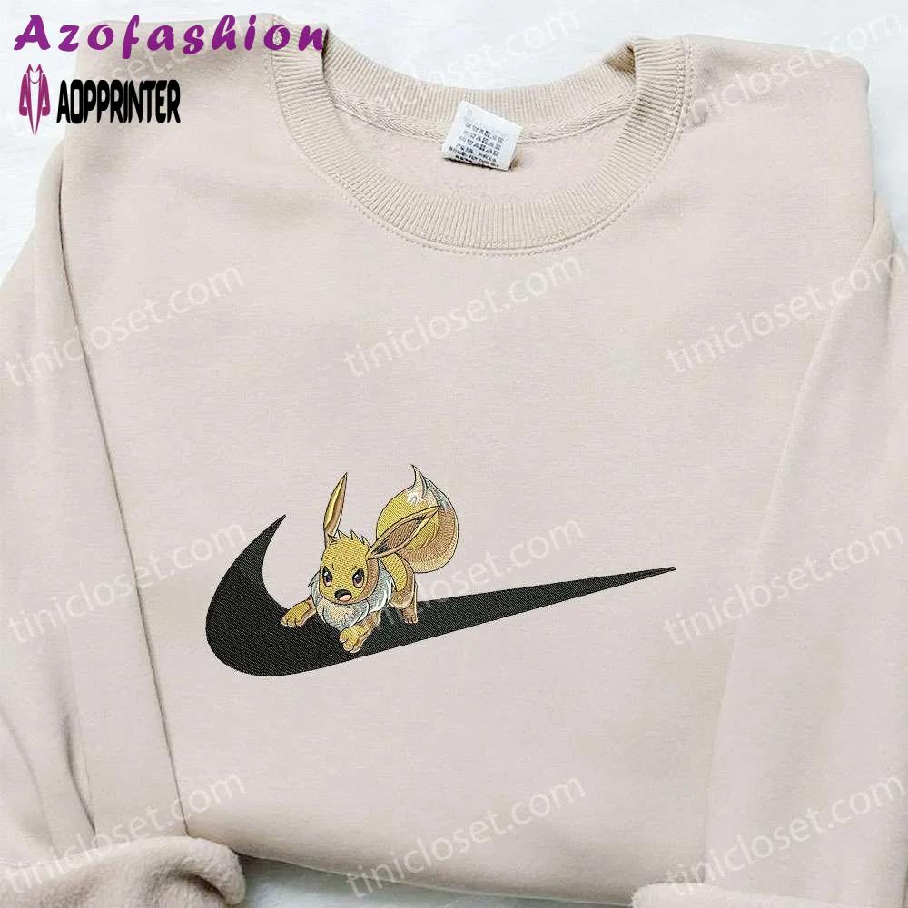 Eevee x swoosh hoodie pokemon & custom embroidered shirts: trendy and unique apparel Embroidered Shirt