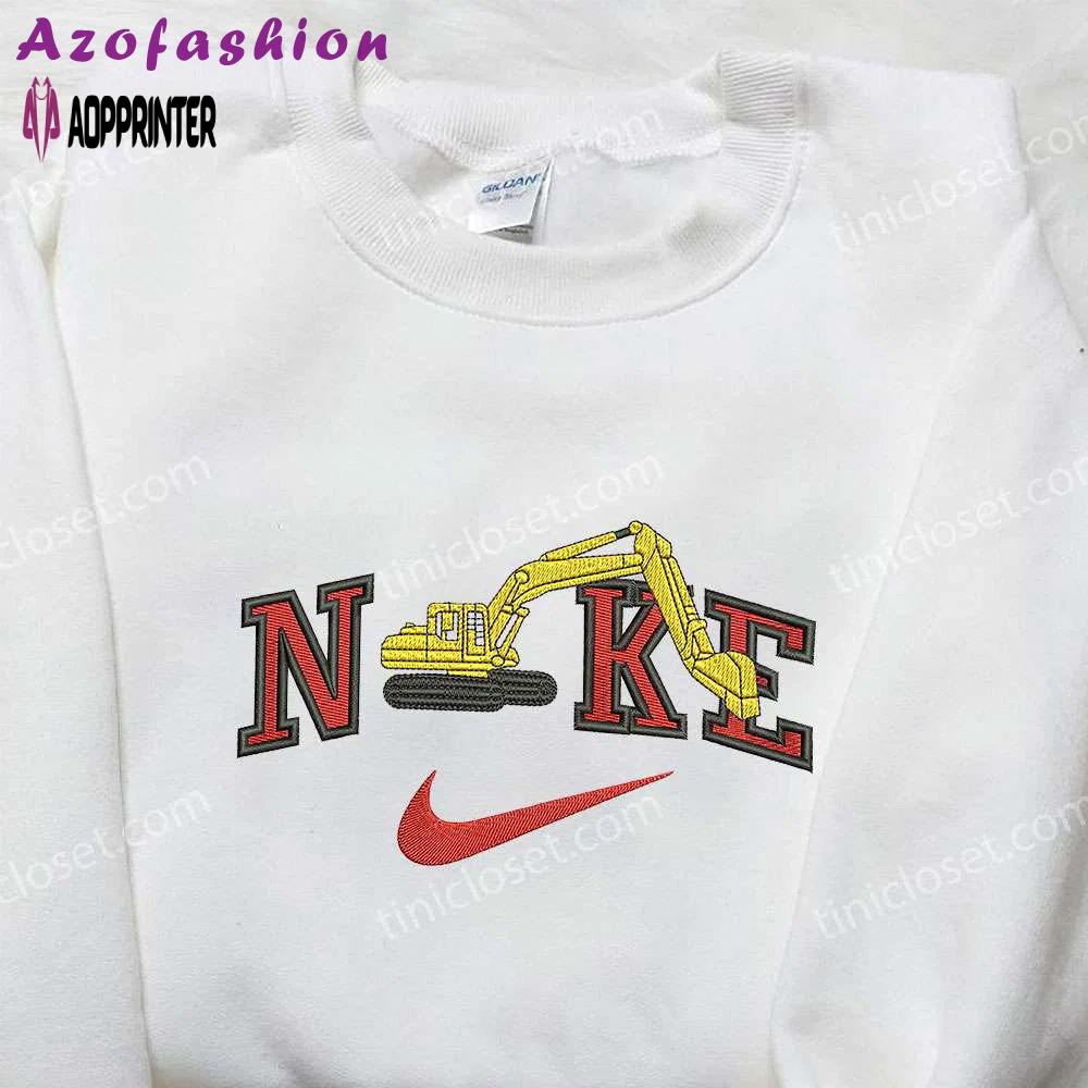 Excavator x nike embroidered shirt: custom transportation design Embroidered Shirt