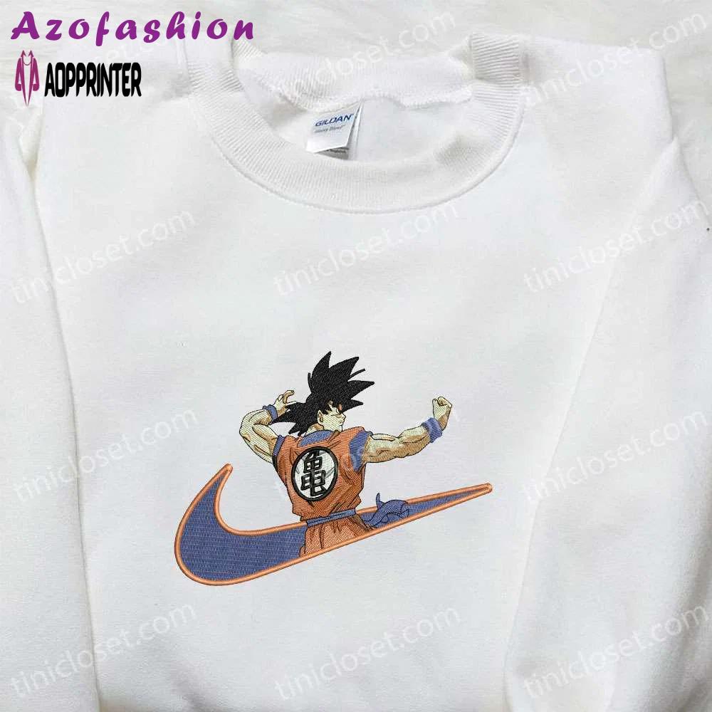 Exclusive goku x nike anime swoosh embroidered shirt & dragon ball sweatshirt: nike inspired designs Embroidered Shirt