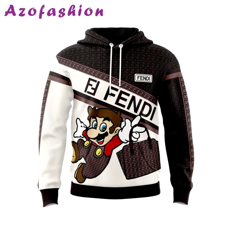 Fendi mario brown white unisex hoodie outfit for men women luxury brand clothing special gift Hoodie 3D